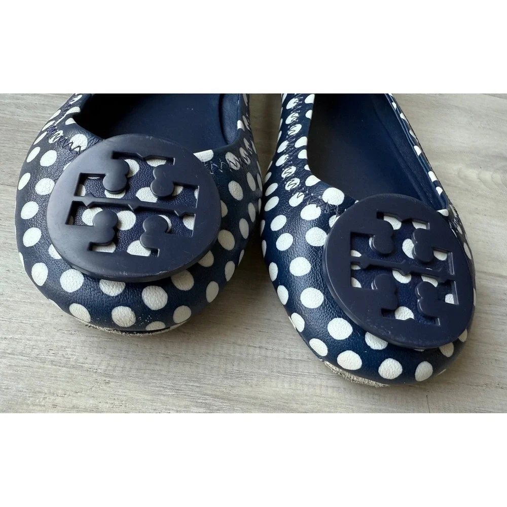 Tory Burch Navy White Polka Dot Reva Ballet Flats Women's Size 4.5-5
